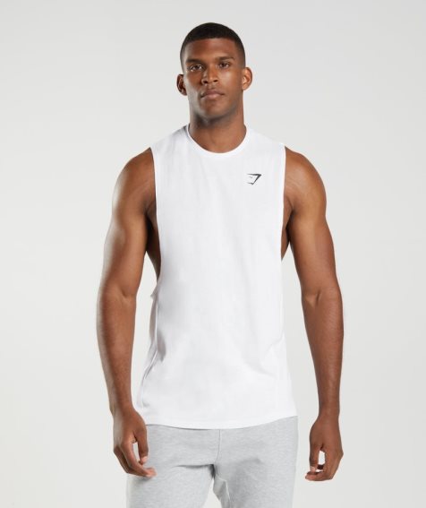 Men's Gymshark React Drop Arm Tanks White | CA 61ND57